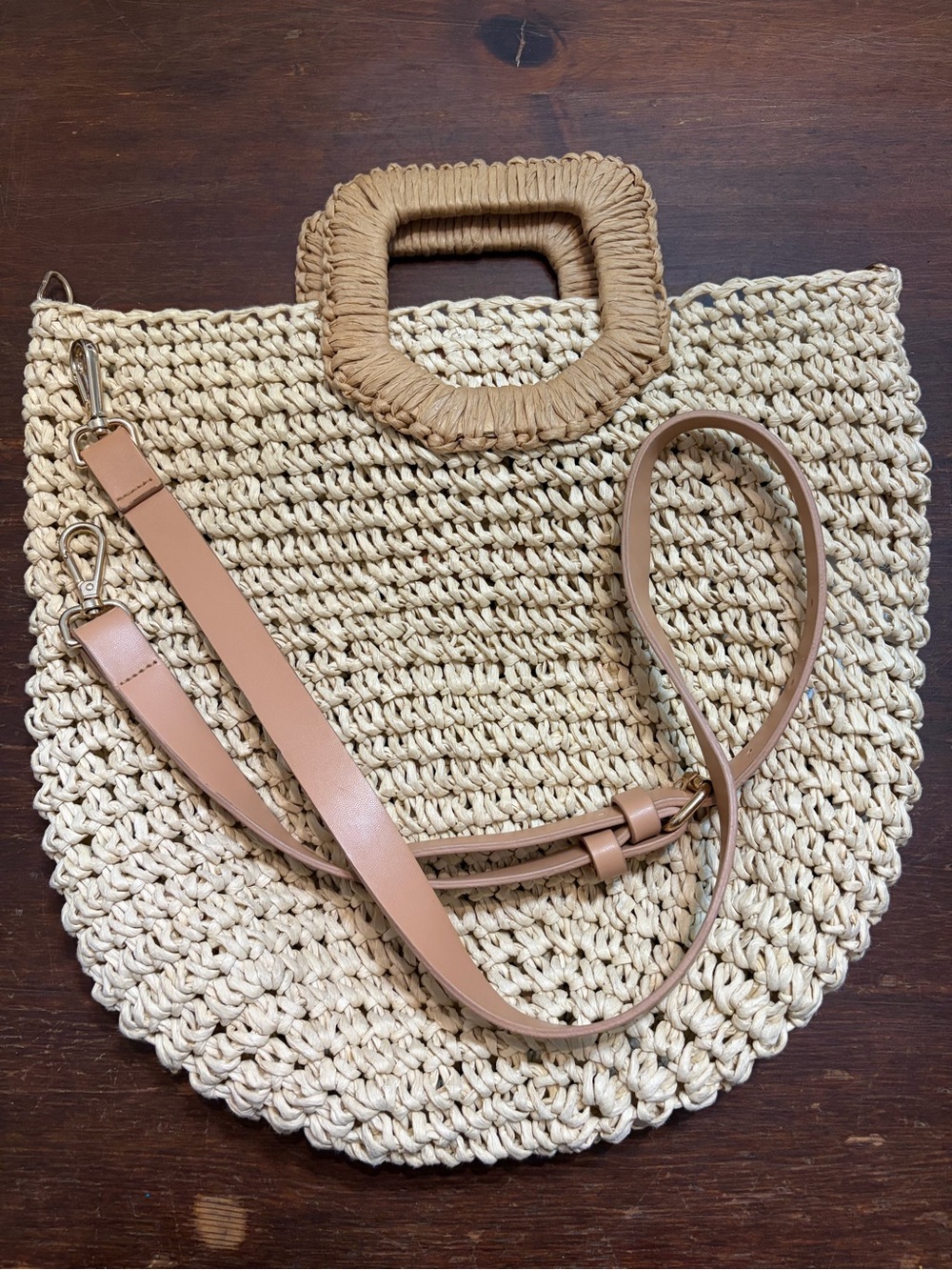 Zara Cream Woven Crossbody Bag with Tan Strap